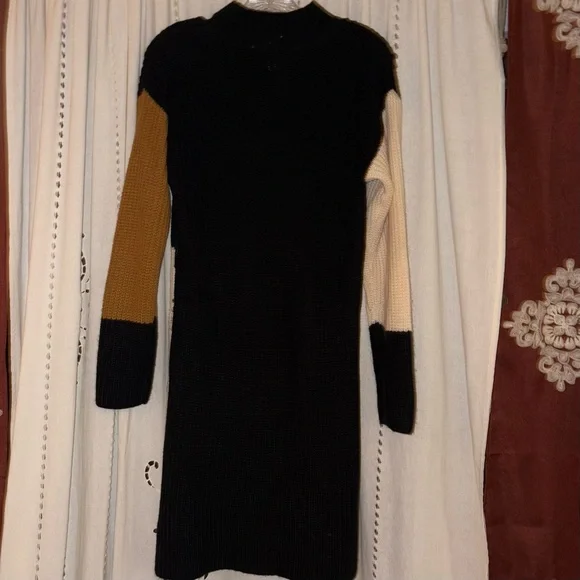 Venus Colorblock Sweater Dress in Black, Cream &  Brown Size Medium - Picture 8 of 11